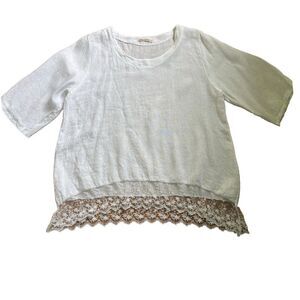 Stella Martini Linen Tunic Top 1X White Lagenlook Made Italy Lace
